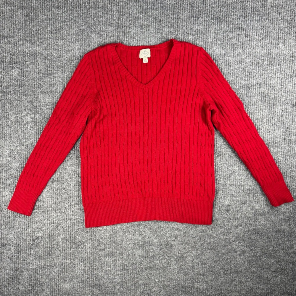 St Johns Bay Sweater Womens 1X Cable Knit Cotton Blend Pullover Preppy Heritage